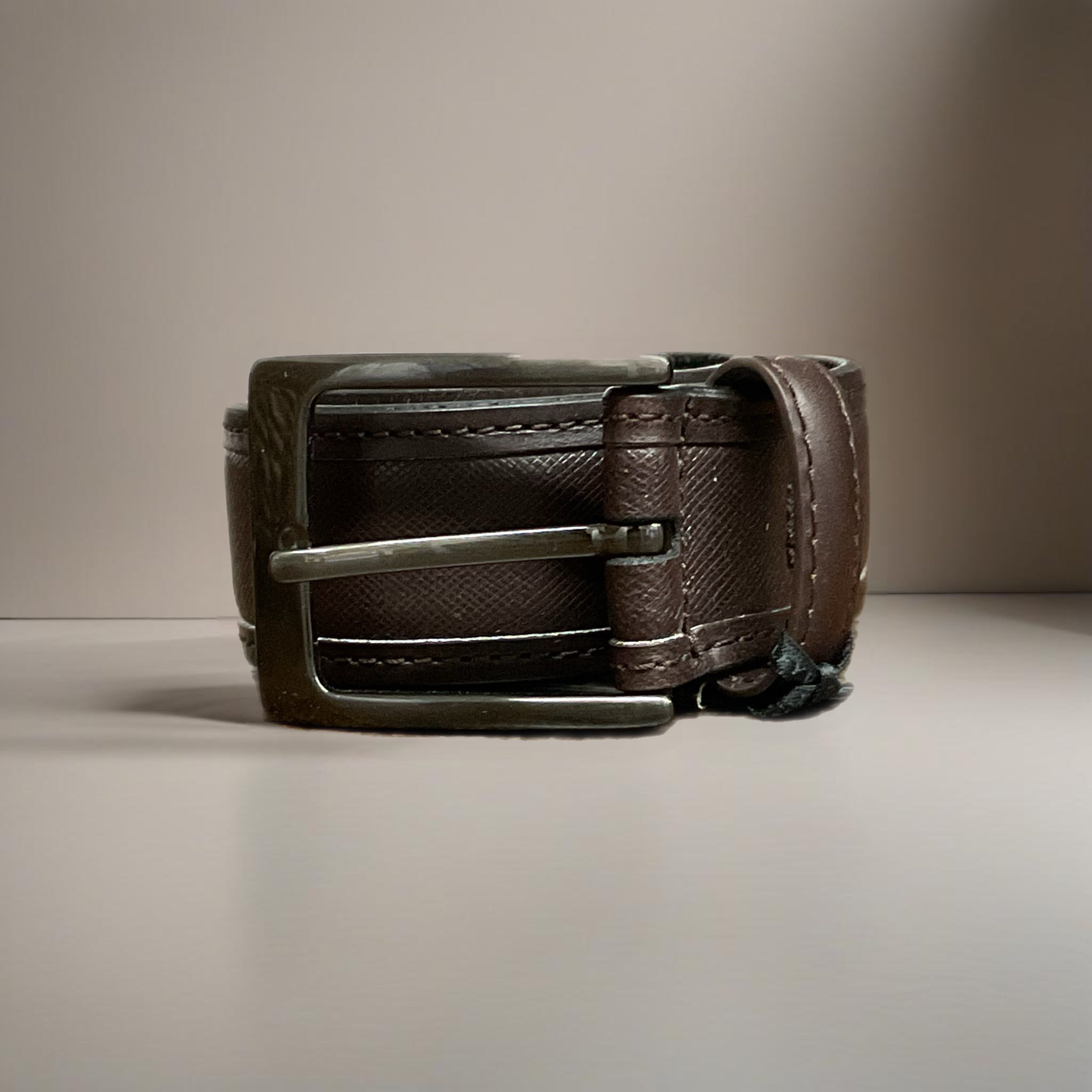 Cross Hatch Embossed Leather Belt