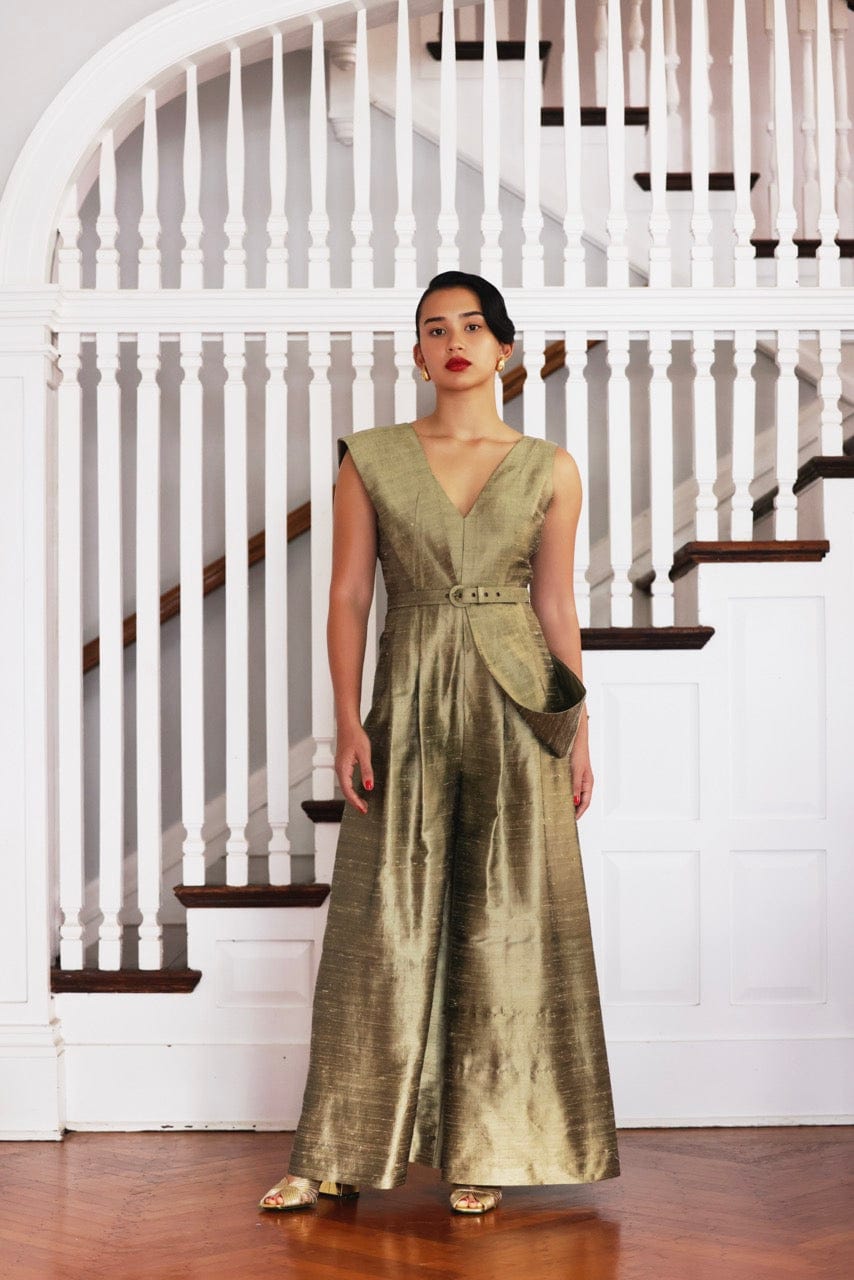 Reva Jumpsuit in Silk Dupioni